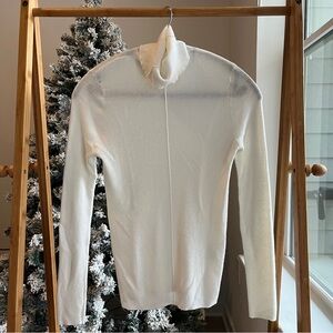 Korean Brand “Kenneth Lady” Sheer Knit Top/Versatile Ruffle Mock Neck/Size Small